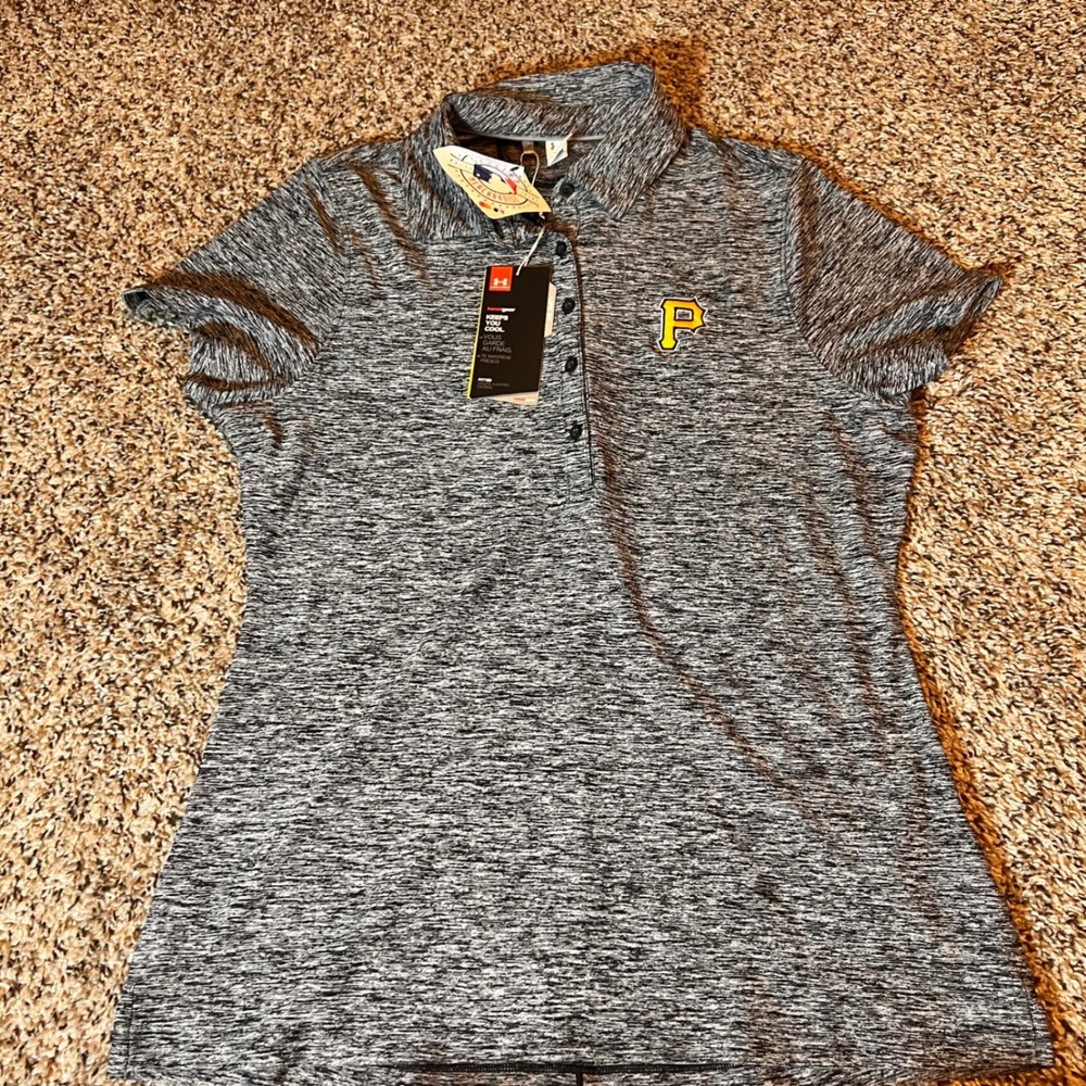 Under Armour Pittsburgh Pirates Polo Shirt HeatGear UPF 30 Fitted Medium